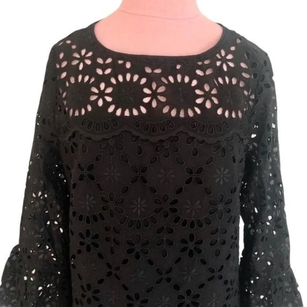 J. Crew Bell sleeve Embroidered Eyelet Dress in Black Size 6 NWT